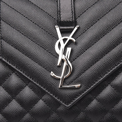 Saint Laurent Grain De Poudre Textured Mixed Matelasse Triquilt Medium Monogram Satchel Black 10 of 10