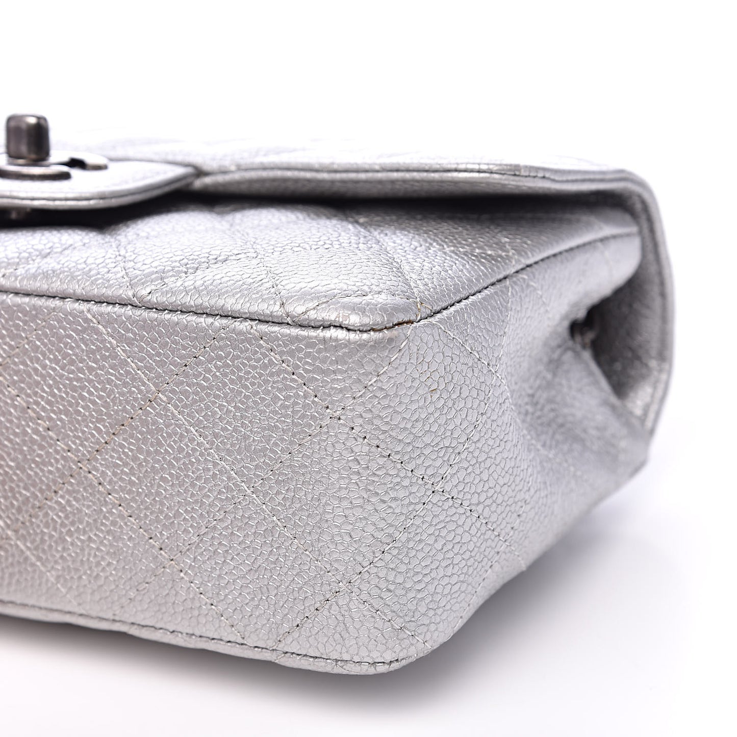 Metallic Caviar Quilted Mini Rectangular Flap Silver