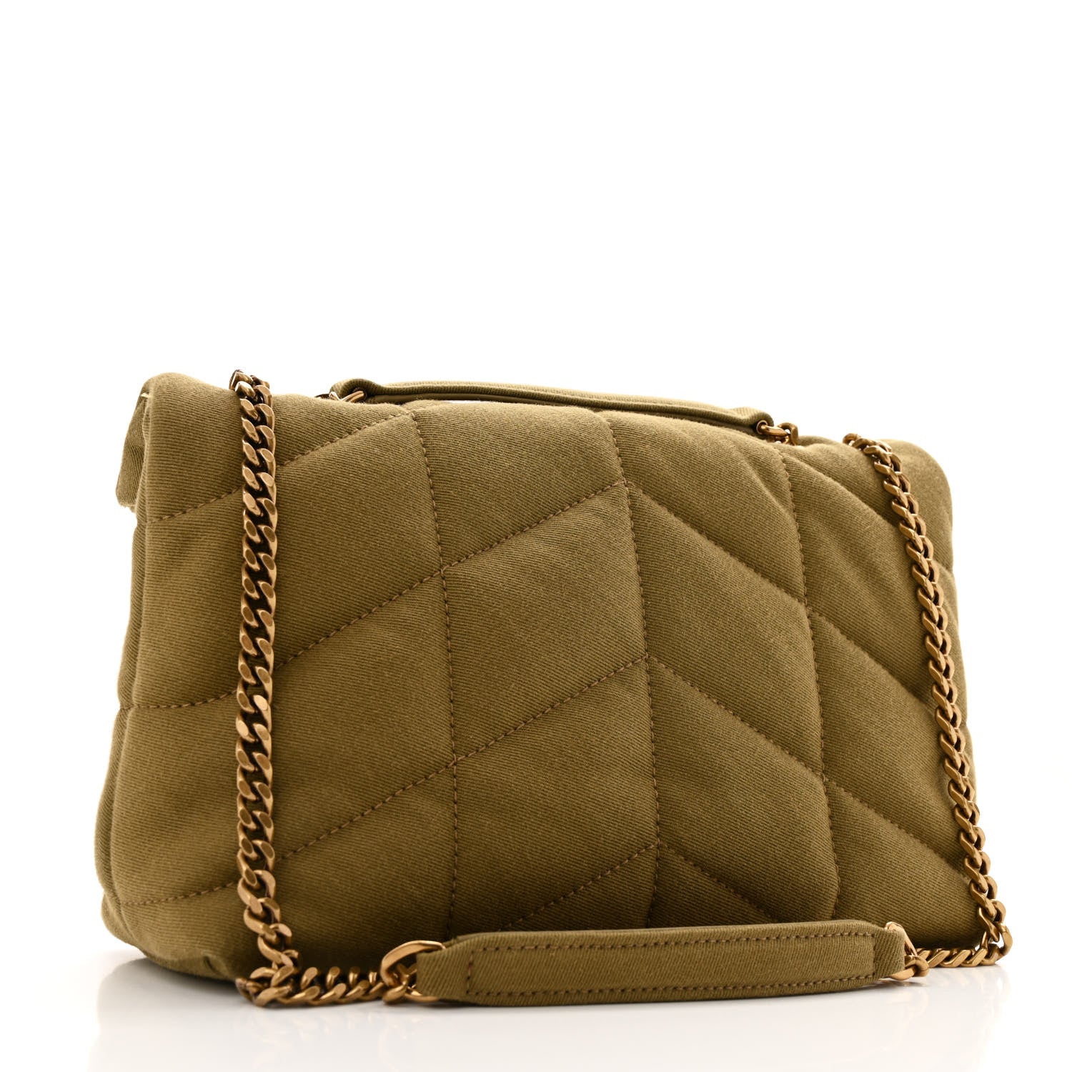 Saint Laurent Canvas Quilted Toy Loulou Puffer Monogram Chain Satchel Fir Green 3 of 11