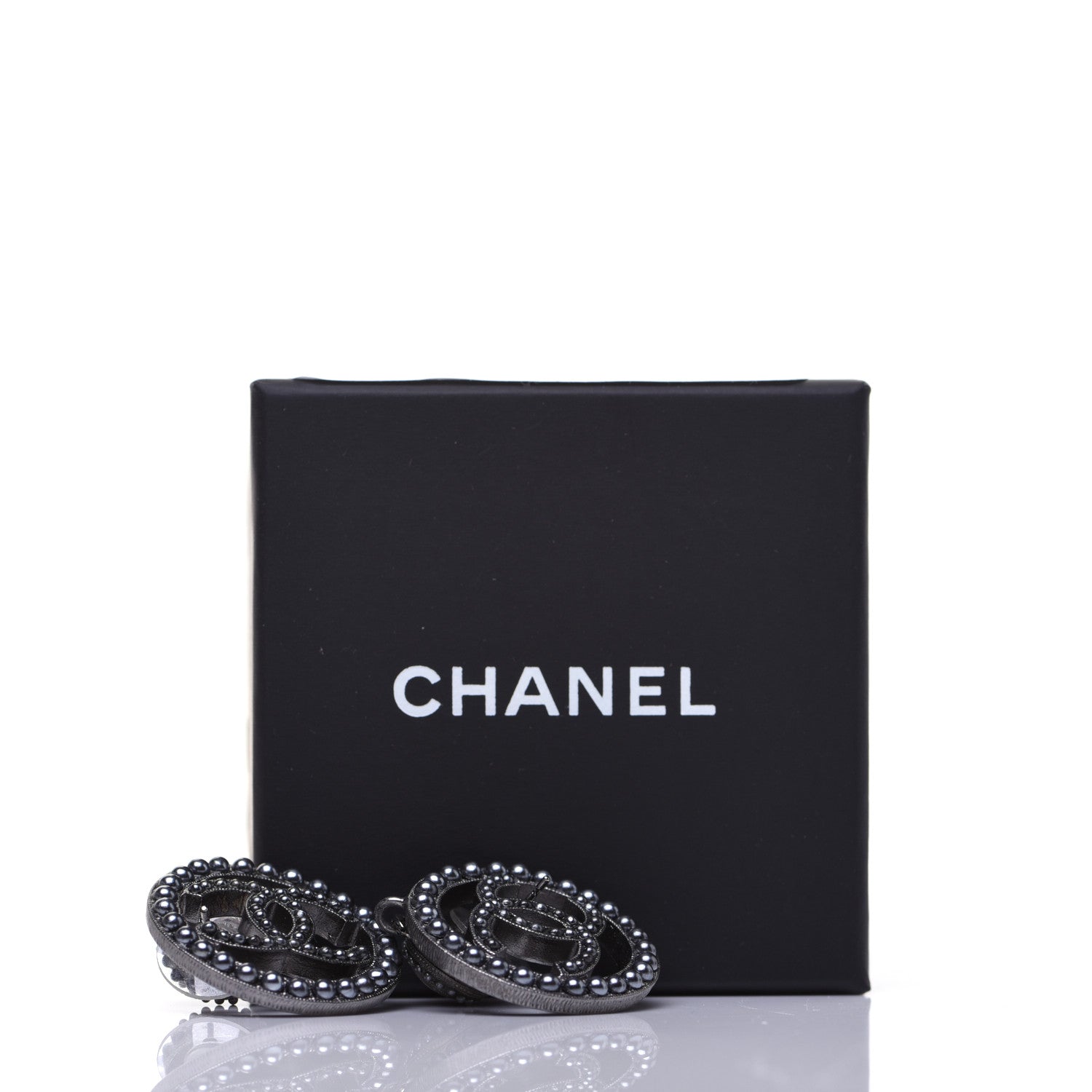 Chanel Ruthenium Beaded CC Drop Earrings Dark Grey 9 of 9