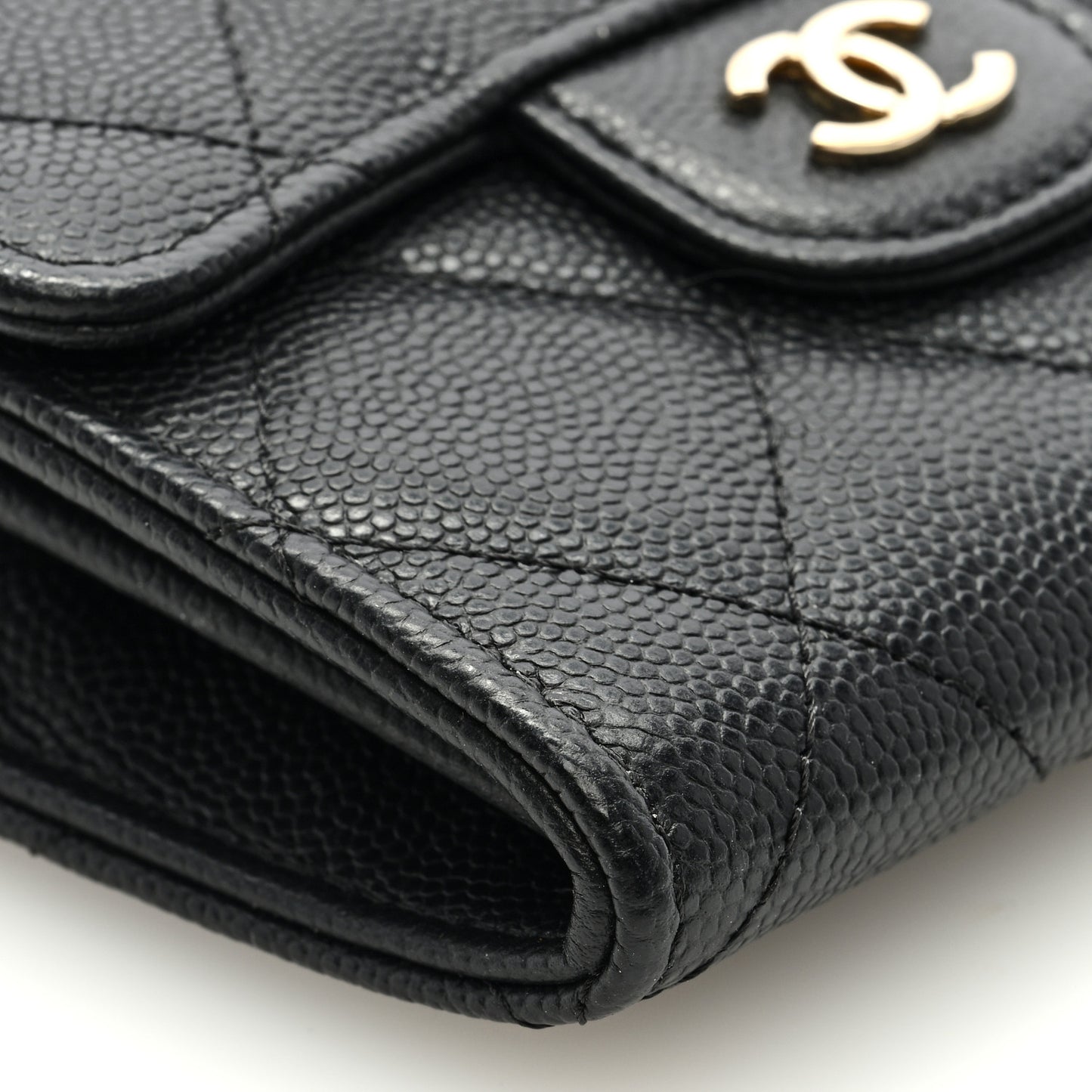 Caviar Quilted Flap Card Holder On Chain Black