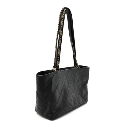 Chanel Calfskin Quilted Book Pocket Shopping Tote Black 3 of 12