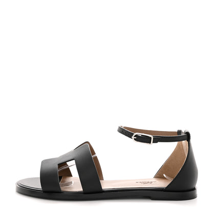 Hermes Calfskin Santorini Sandals 39 Black 1 of 9