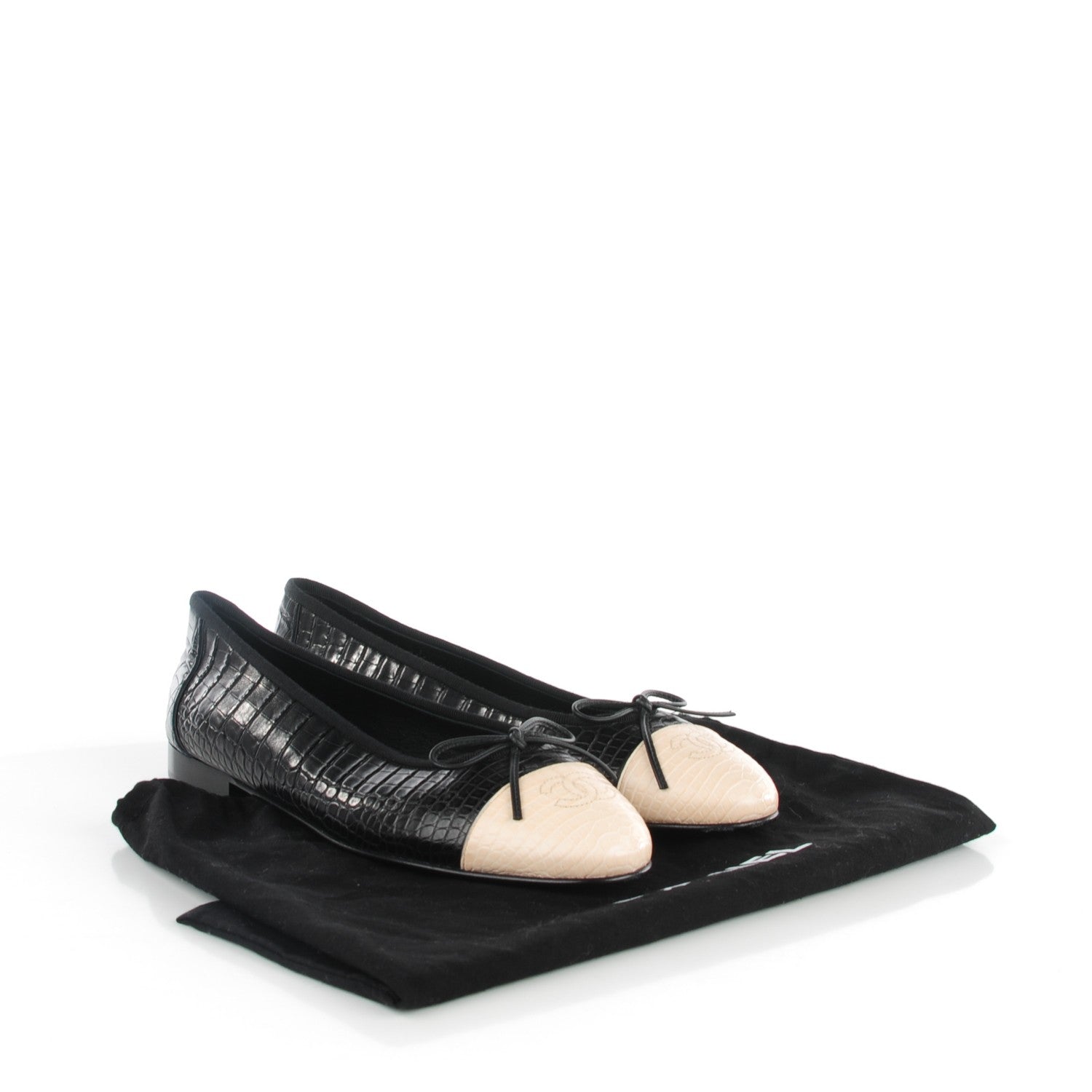 Chanel Crocodile Patent CC Cap Toe Ballerina Flats 39.5 Black 3 of 10