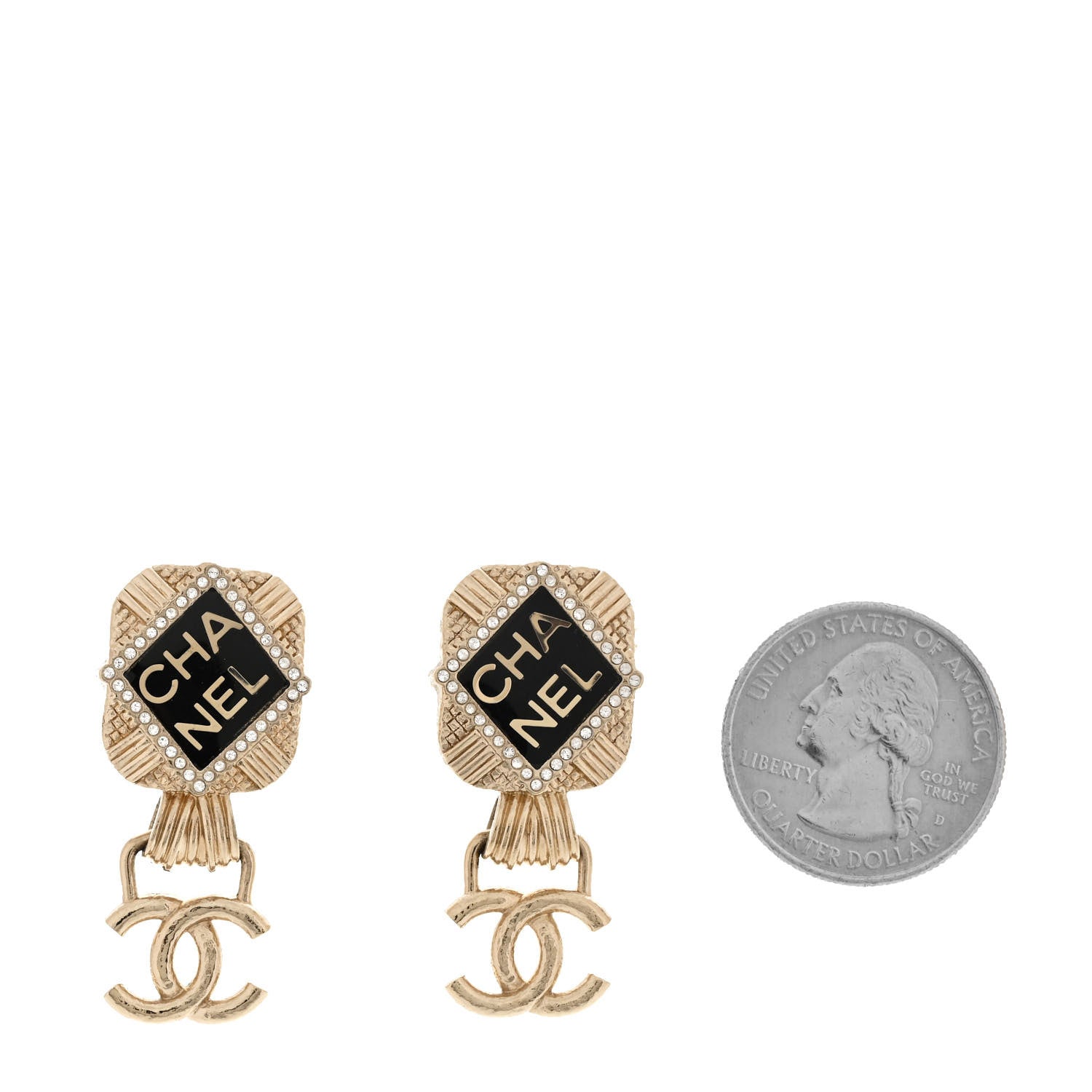Chanel Resin Crystal Quilted CC Drop Earrings Black Gold 2 of 5