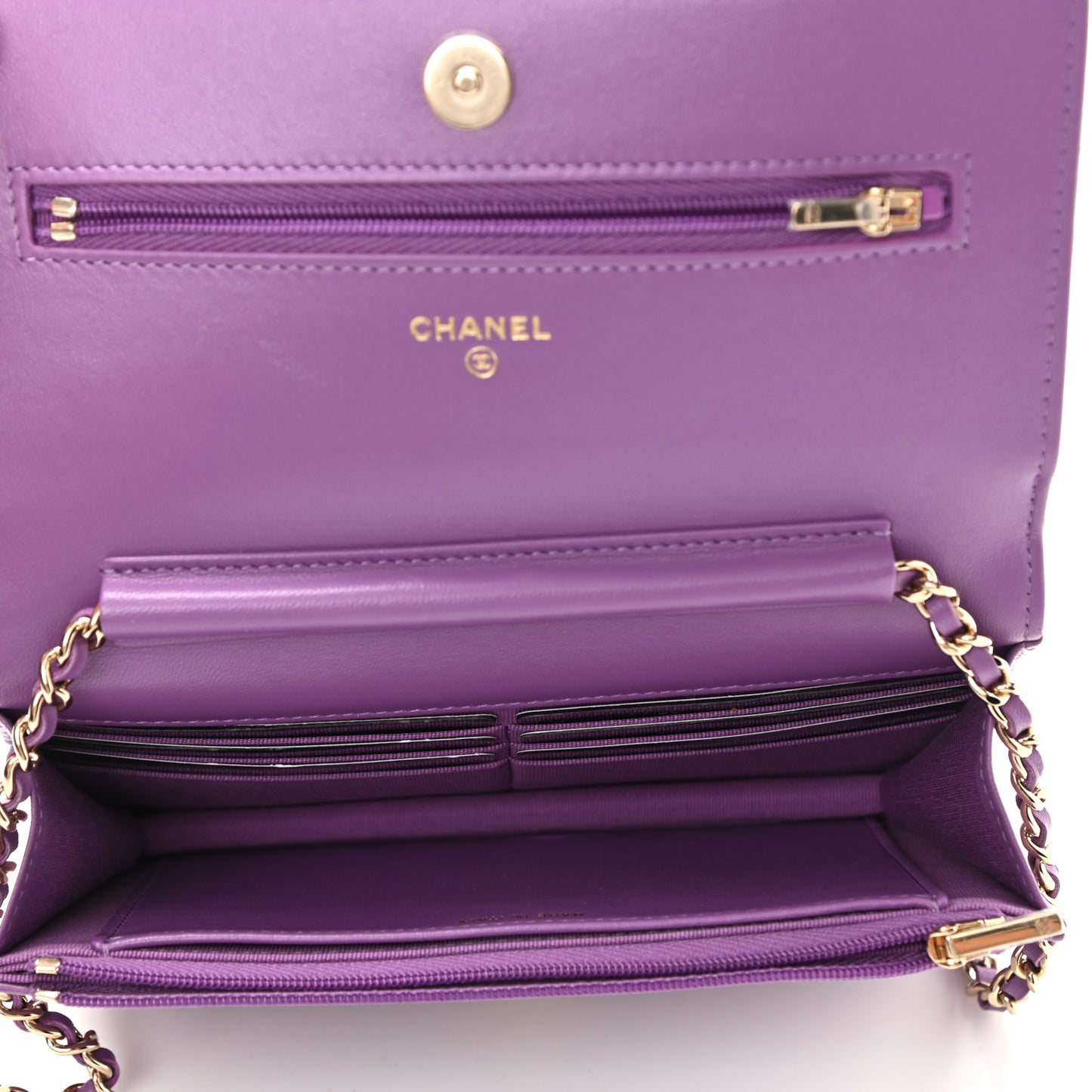 Lambskin Quilted Wallet On Chain WOC Purple