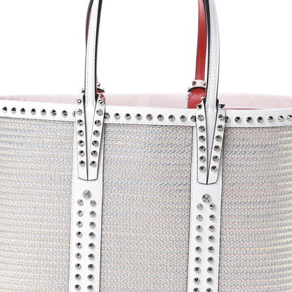 Christian Louboutin Calfskin Metallic Straw Spikes East West Cabata Tote White 7 of 9