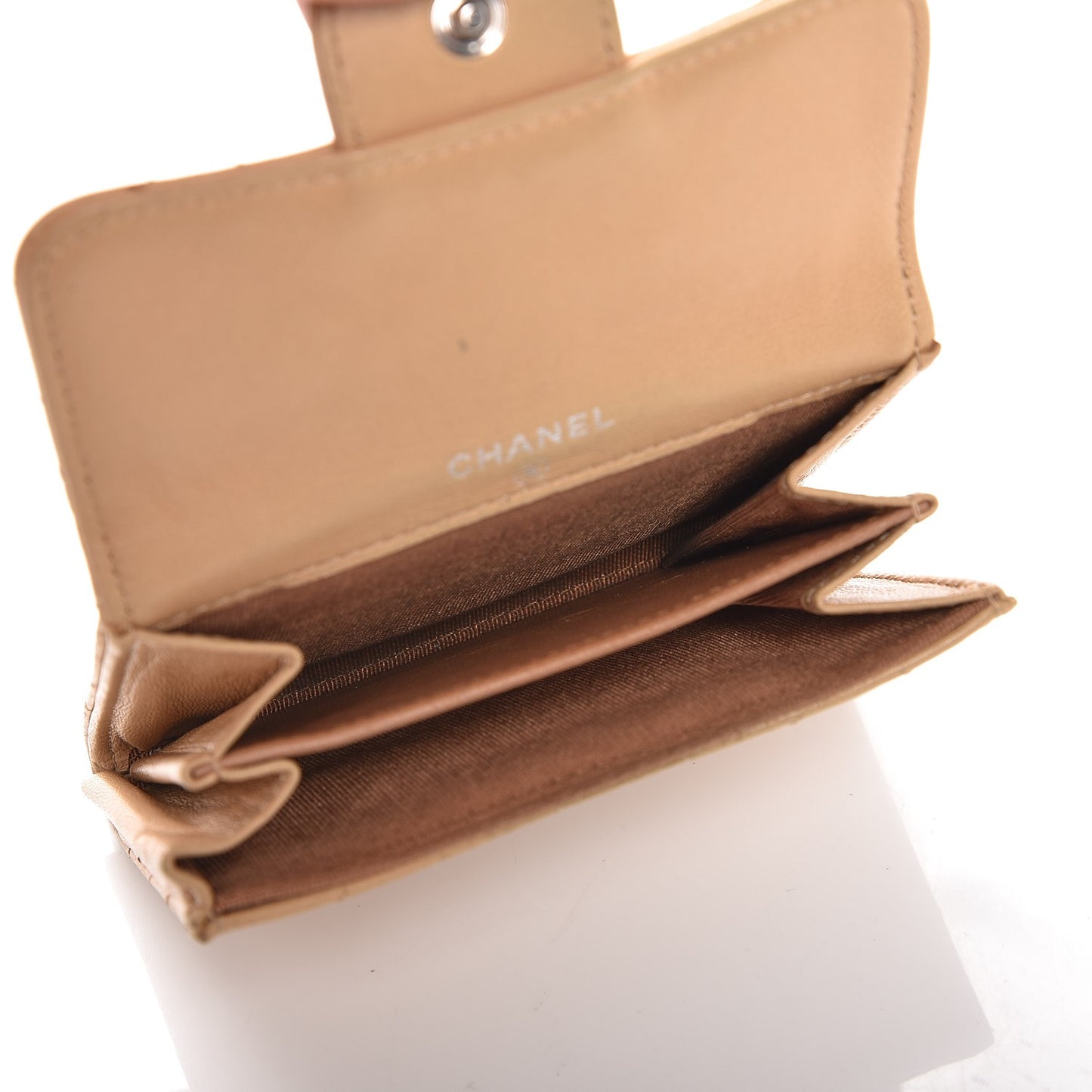 Lambskin Quilted Flap Card Holde Walletr Beige