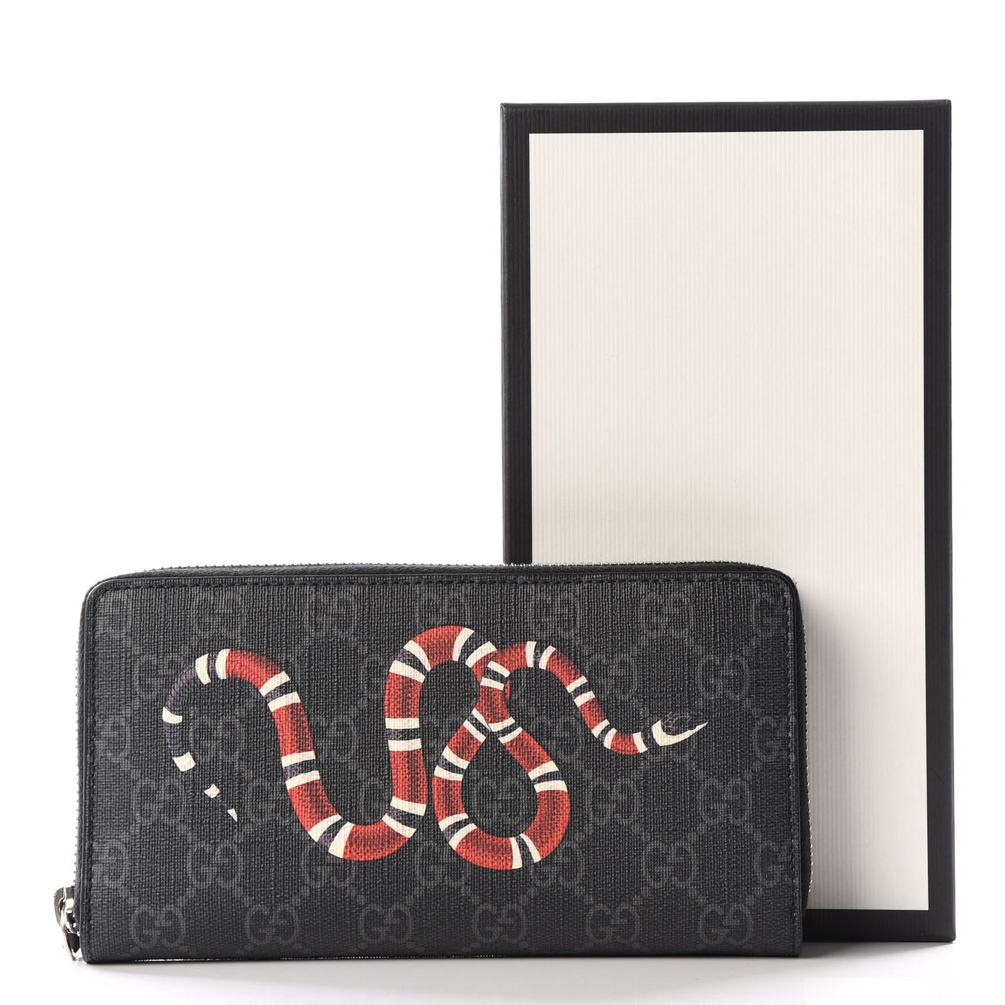 GG Supreme Monogram Kingsnake Zip Around Wallet Black Grey