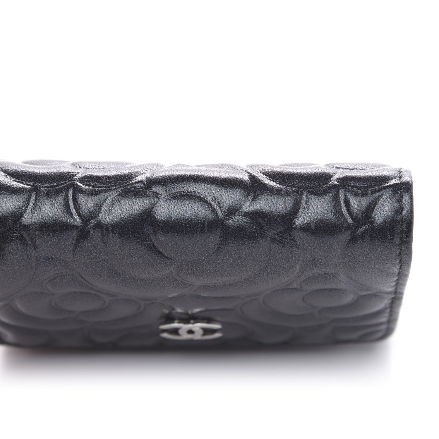 Chanel Goatskin Camellia Embossed Compact Wallet Black 10 of 10