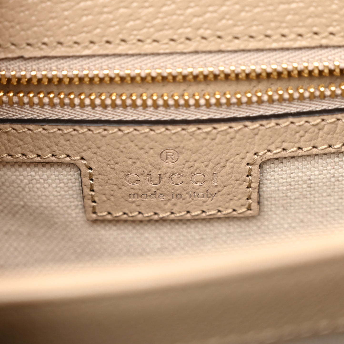 GG Supreme Monogram Textured Dollar Calfskin Web Small Ophidia Padlock Top Handle Bag Beige Mystic White Oatmeal