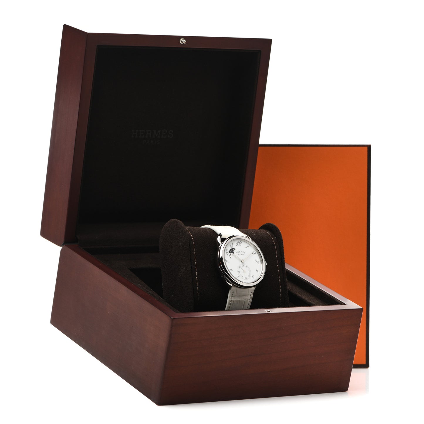 Stainless Steel Alligator 38mm Arceau Petite Lune Automatic Watch Blanc