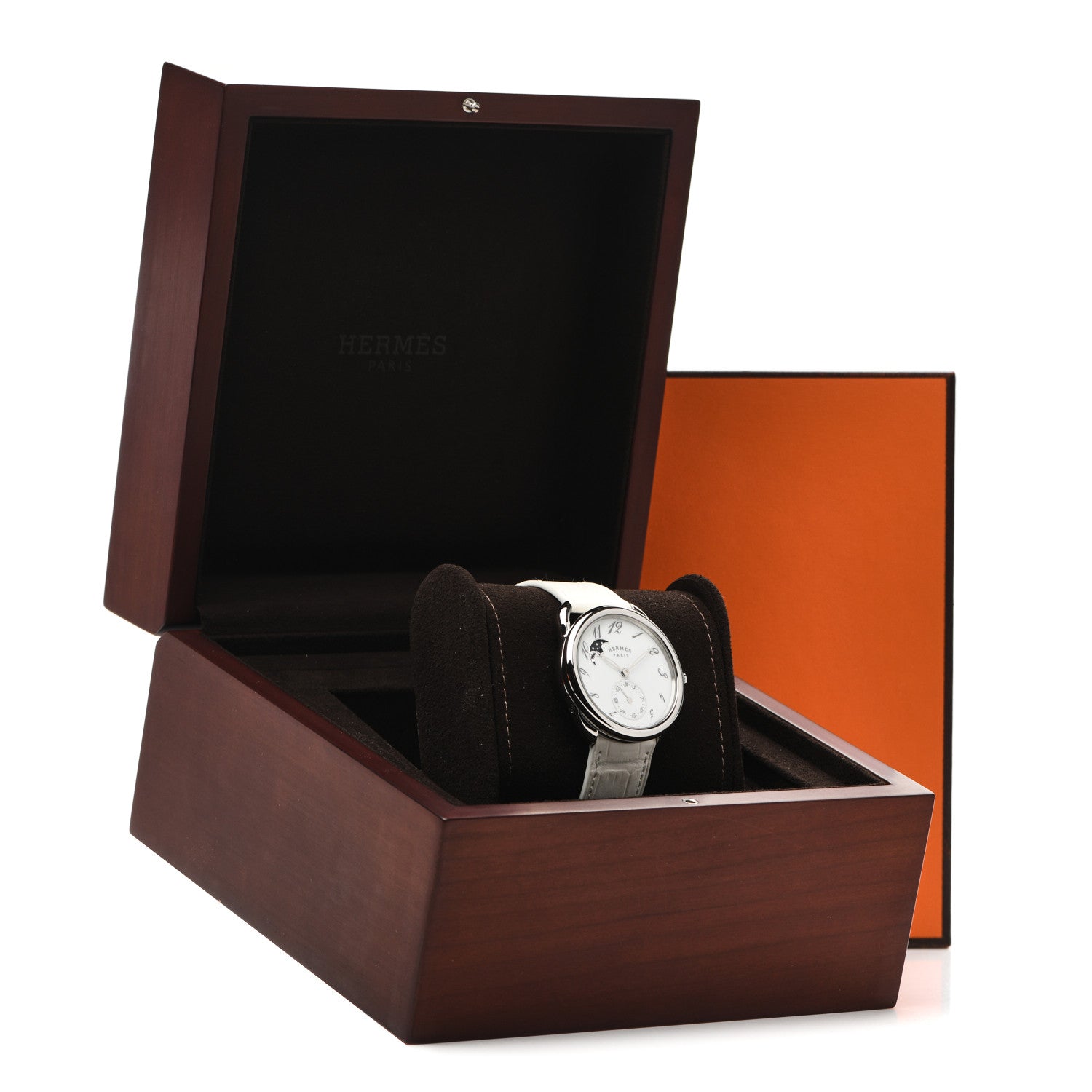 Hermes Stainless Steel Alligator 38mm Arceau Petite Lune Automatic Watch Blanc 7 of 7