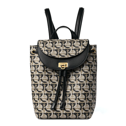 Salvatore Ferragamo Canvas Calfskin Gancini Backpack Black Beige 1 of 8