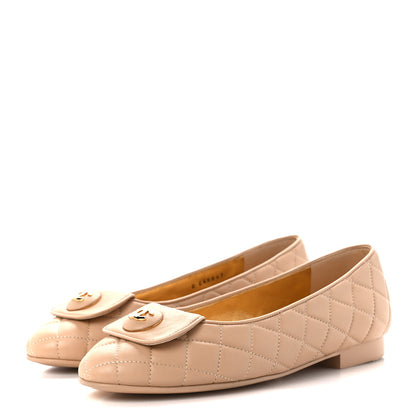 Chanel Lambskin Quilted CC Ballerina Flats 37 Light Beige 3 of 8