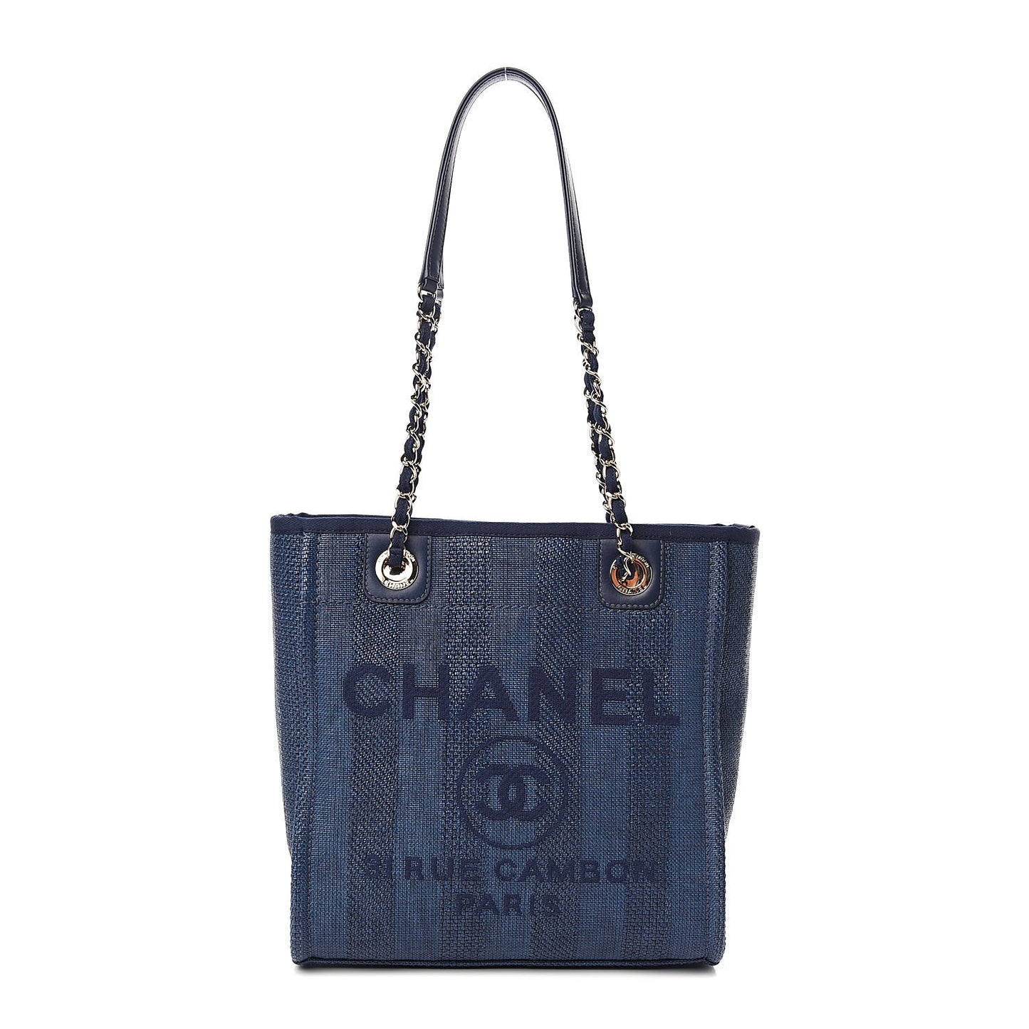Mixed Fibers Striped Mini Deauville Tote Navy Blue