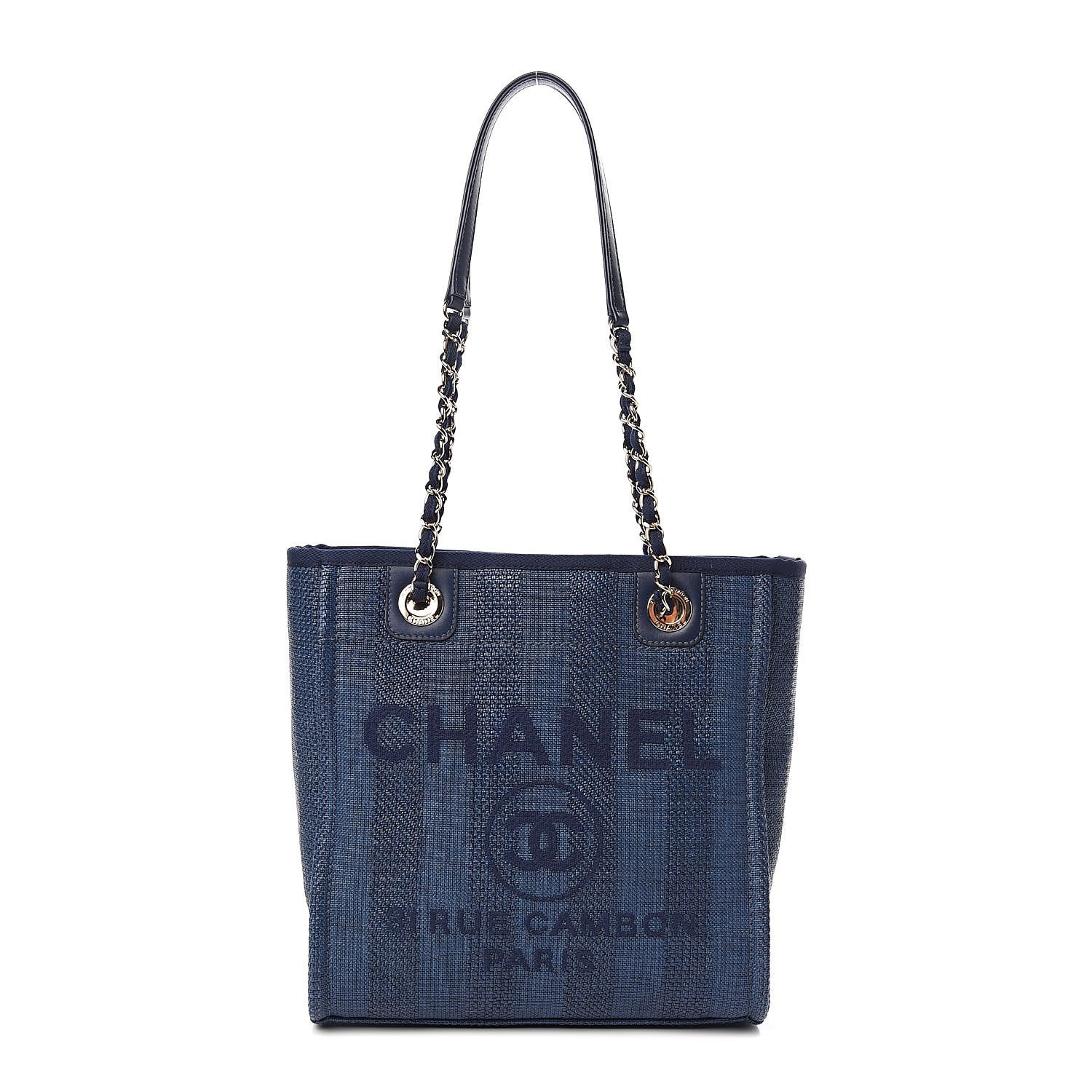Chanel Mixed Fibers Striped Mini Deauville Tote Navy Blue 1 of 11