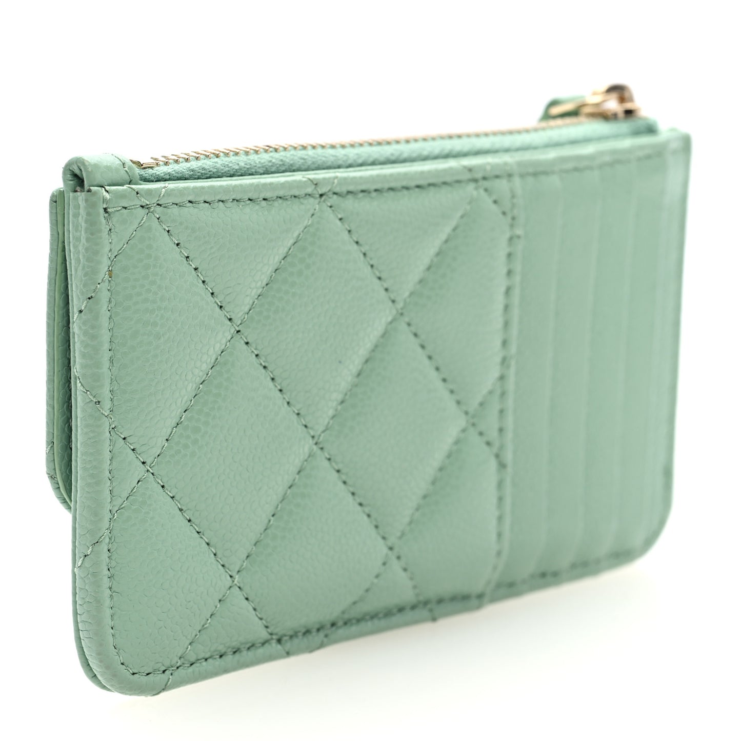 Caviar Quilted Flap Zip Card Holder Light Green