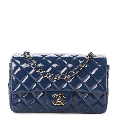 Chanel Patent Calfskin Quilted Mini Rectangular Flap Navy Blue 1 of 8