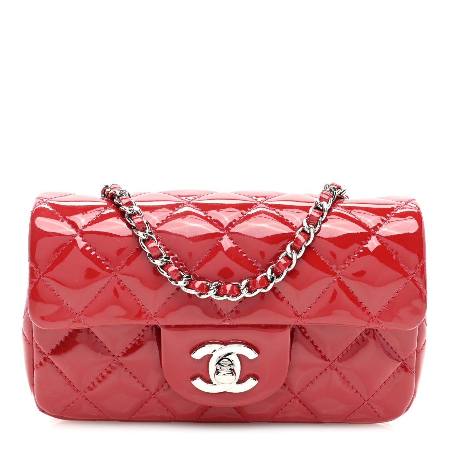 Patent Calfskin Quilted Extra Mini Rectangular Flap Red