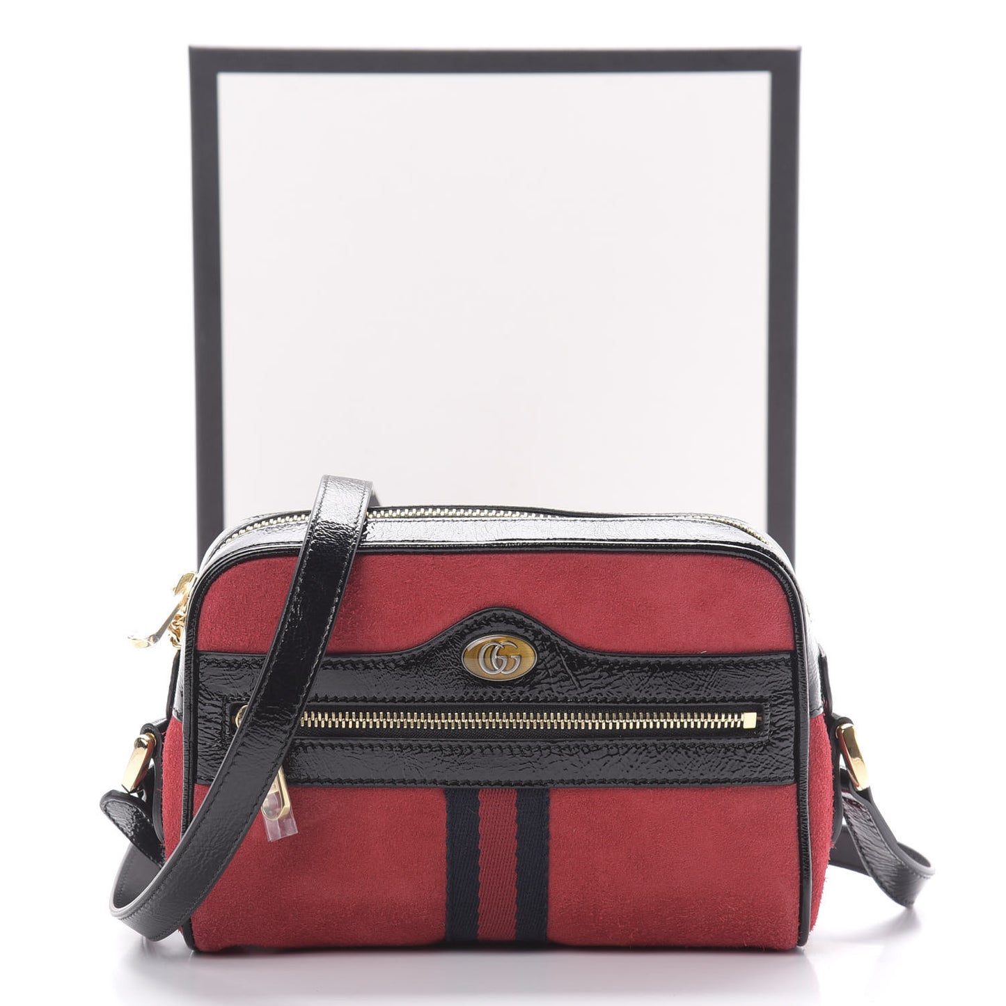 Suede Patent Web Mini Ophidia Shoulder Bag Red