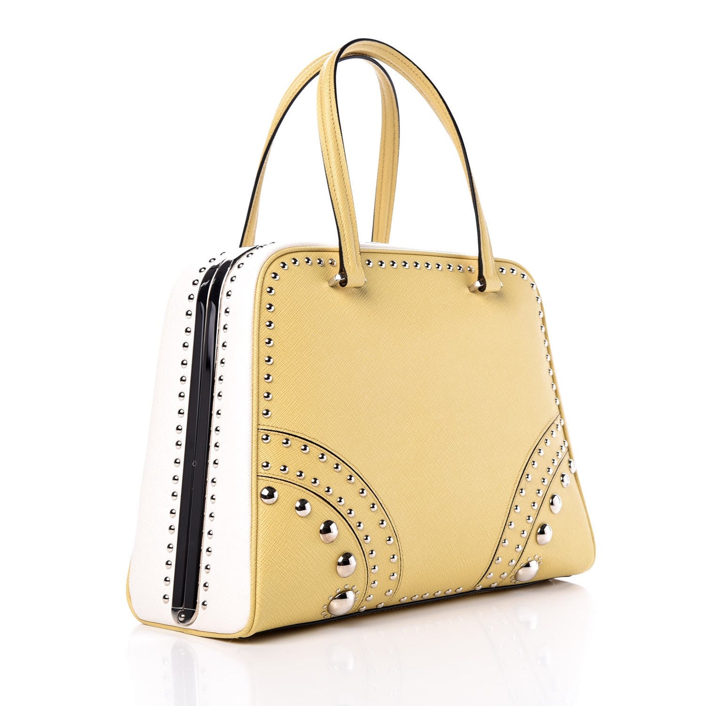 Saffiano Studded Pyramid Bag Polline White