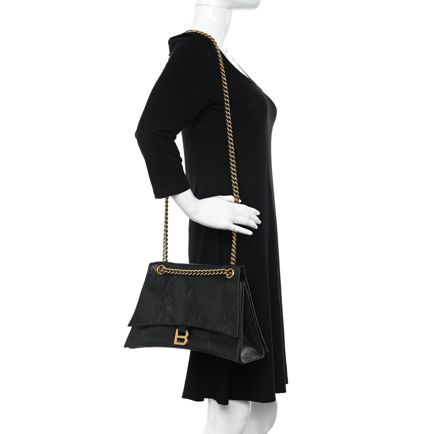 Crushed Calfskin Medium Crush Chain Bag Black