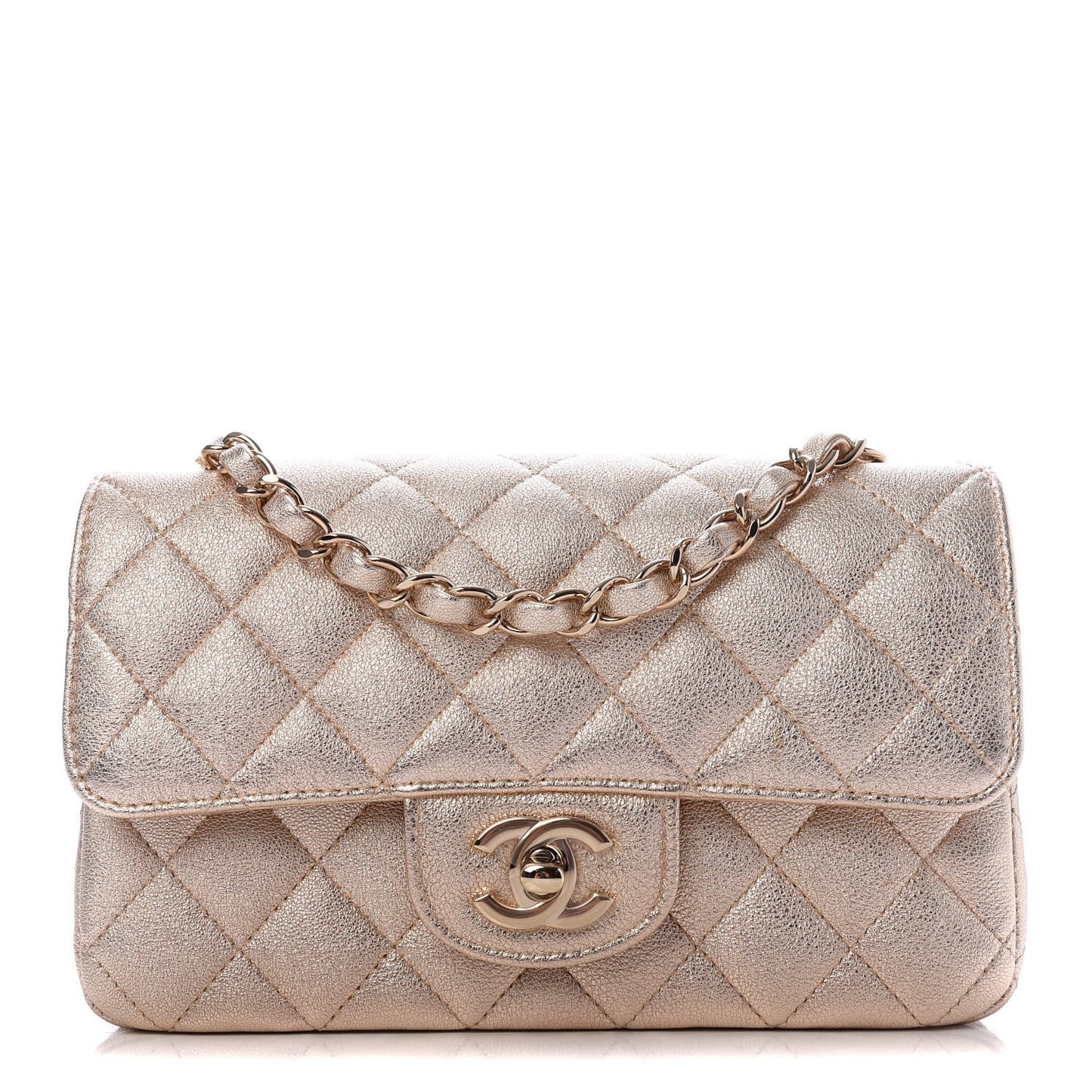 Metallic Lambskin Quilted Mini Rectangular Flap Gold