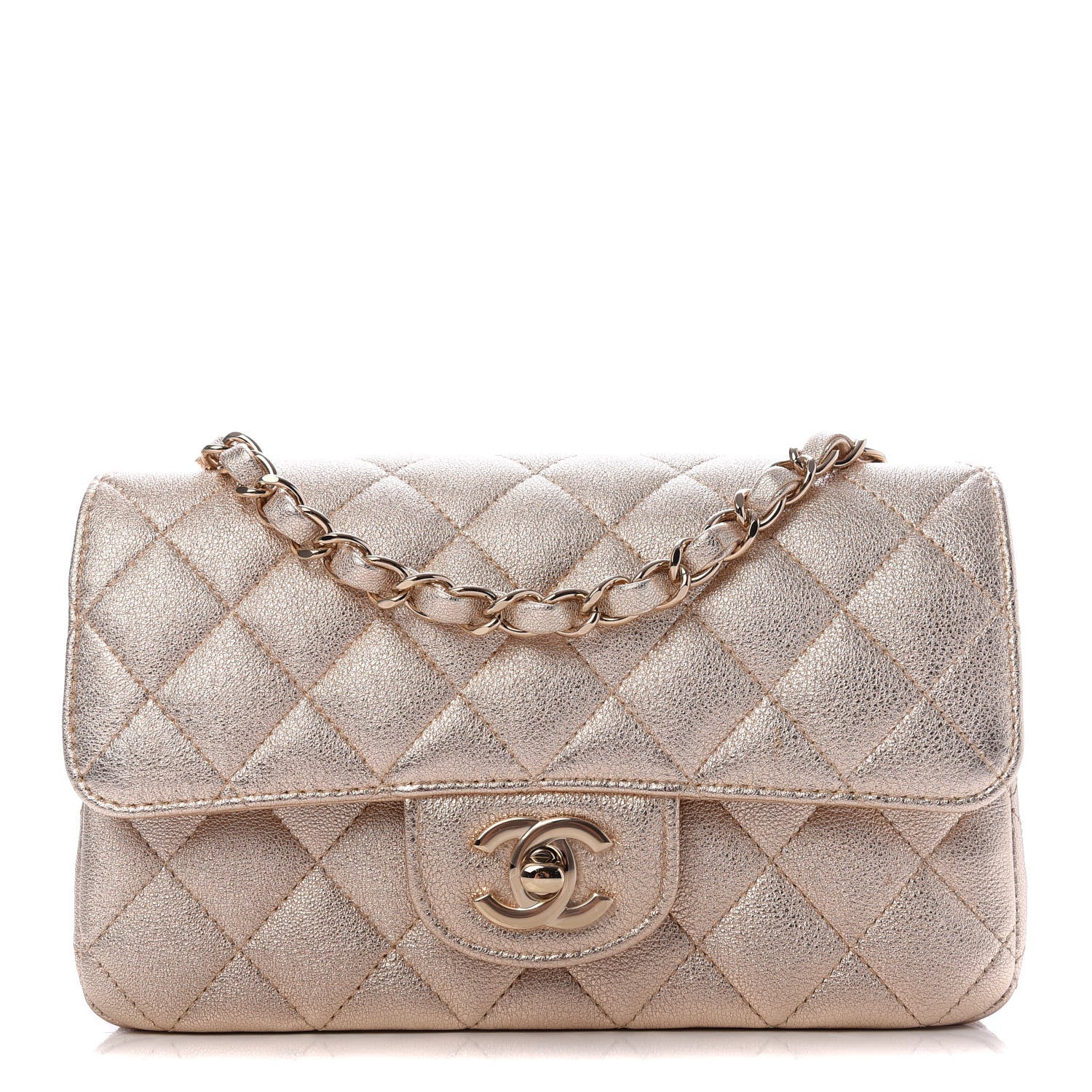 Chanel Metallic Lambskin Quilted Mini Rectangular Flap Gold 1 of 10
