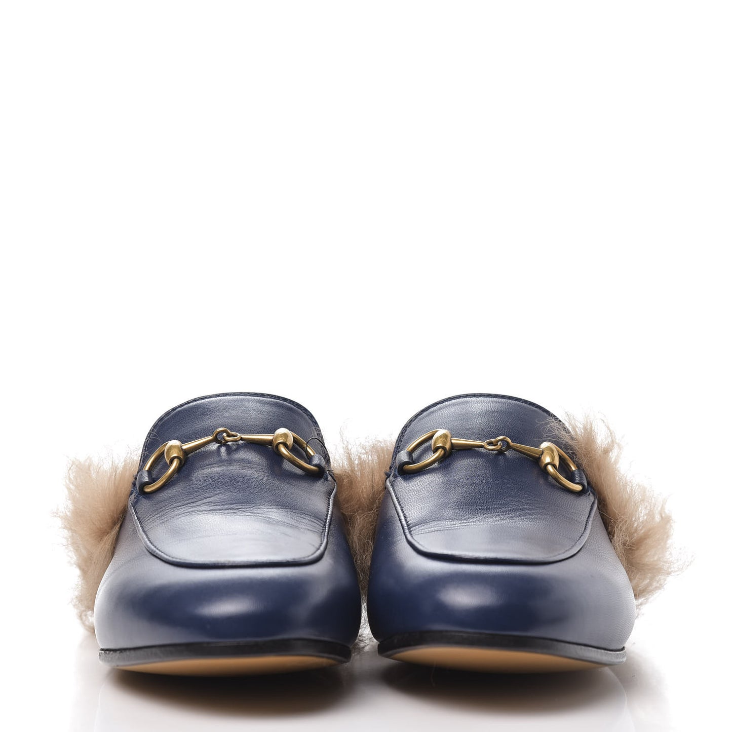 Malaga Kid Fur Womens Princetown Slippers 35.5 Blue Agata