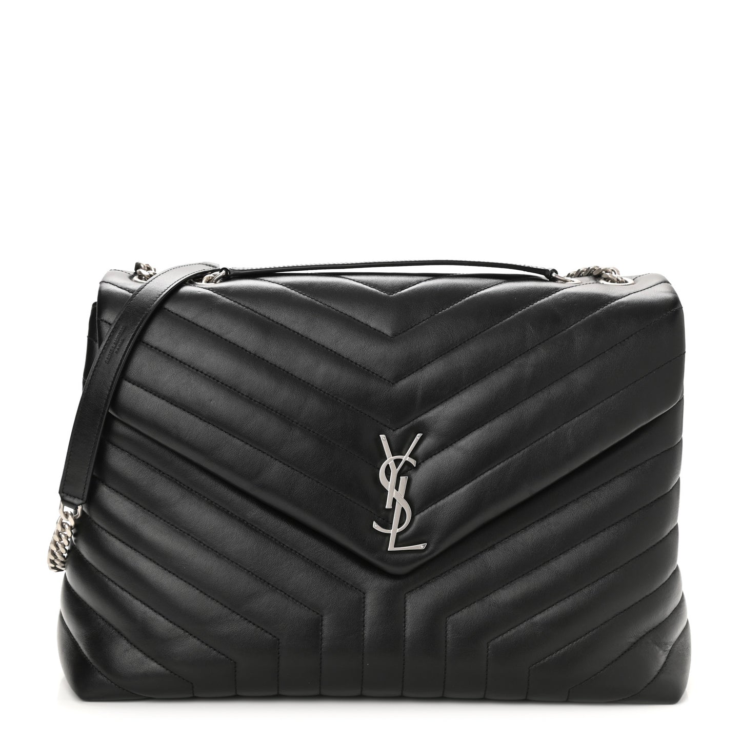 Calfskin Y Quilted Monogram Large Loulou Chain Satchel Black
