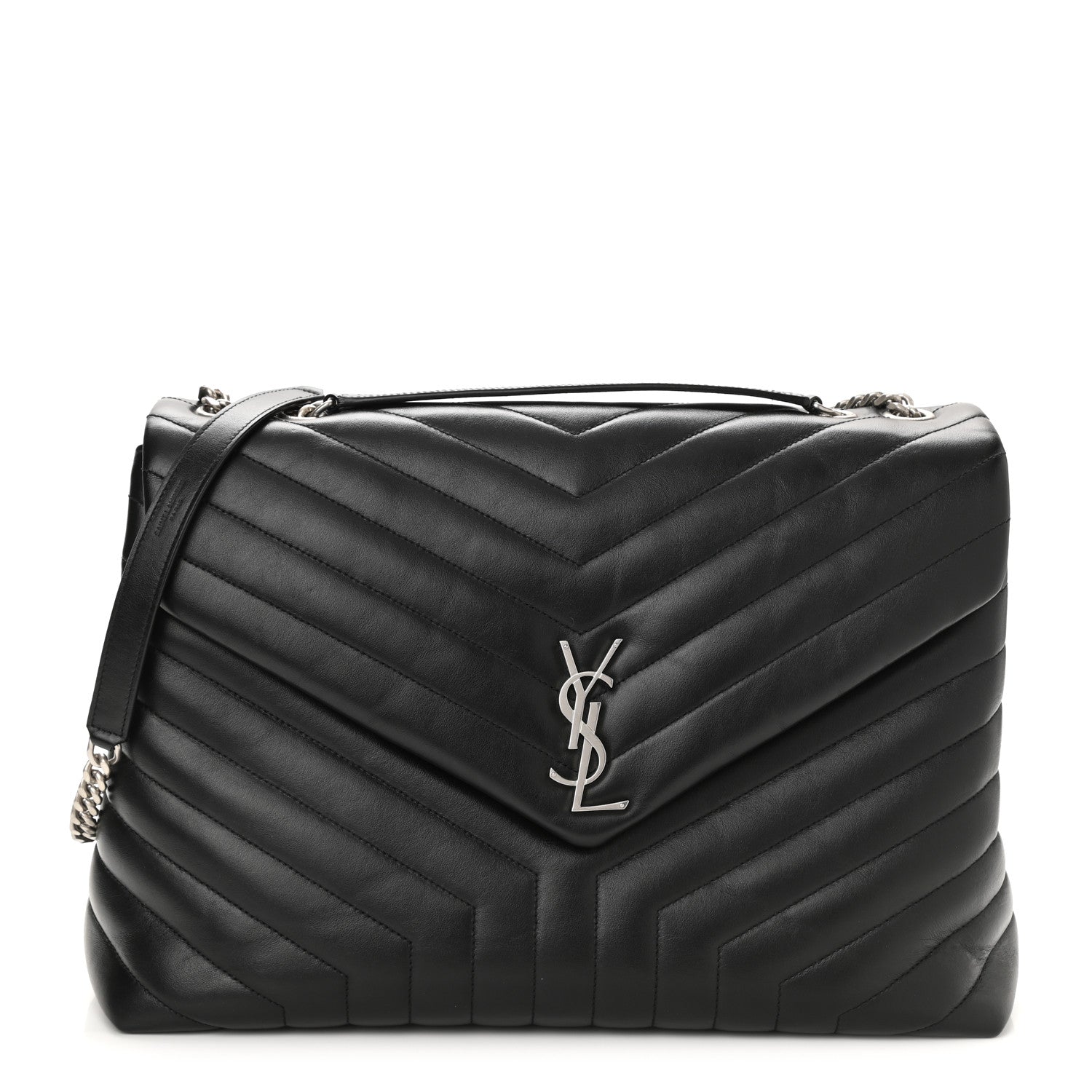 Saint Laurent Calfskin Y Quilted Monogram Large Loulou Chain Satchel Black 1 of 9