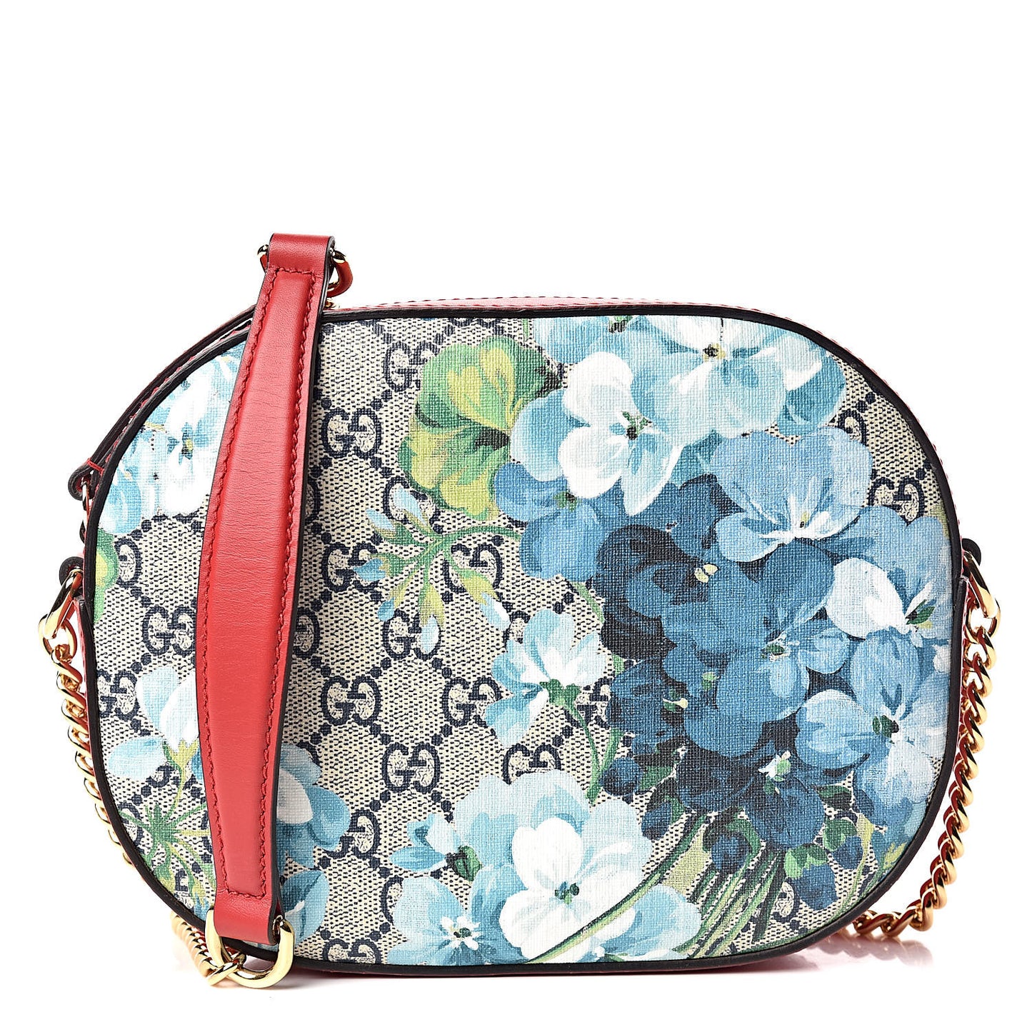 GG Supreme Monogram Blooms Mini Chain Shoulder Bag Beige Blue Navy Hibiscus Red