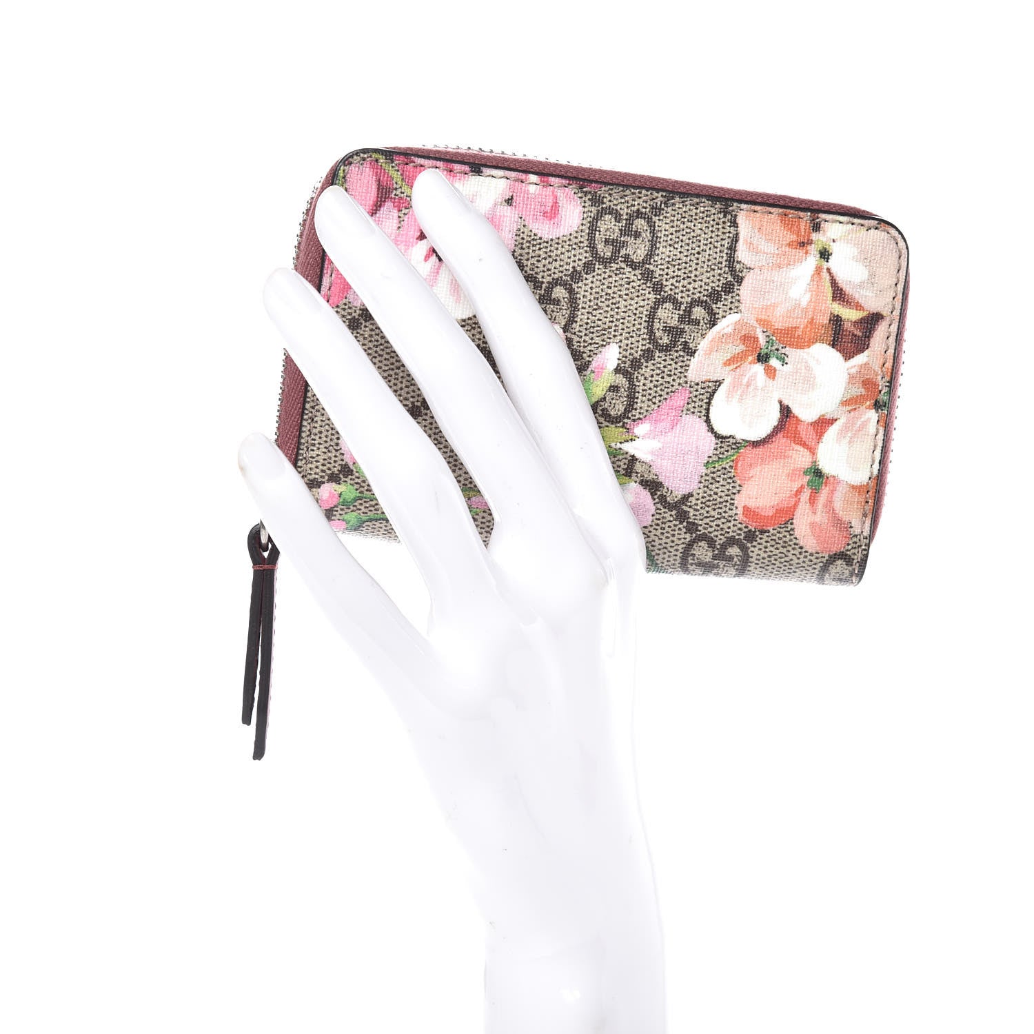 Gucci GG Supreme Monogram Blooms Zip Around Card Case Wallet Beige Multicolor Dry Rose 2 of 8