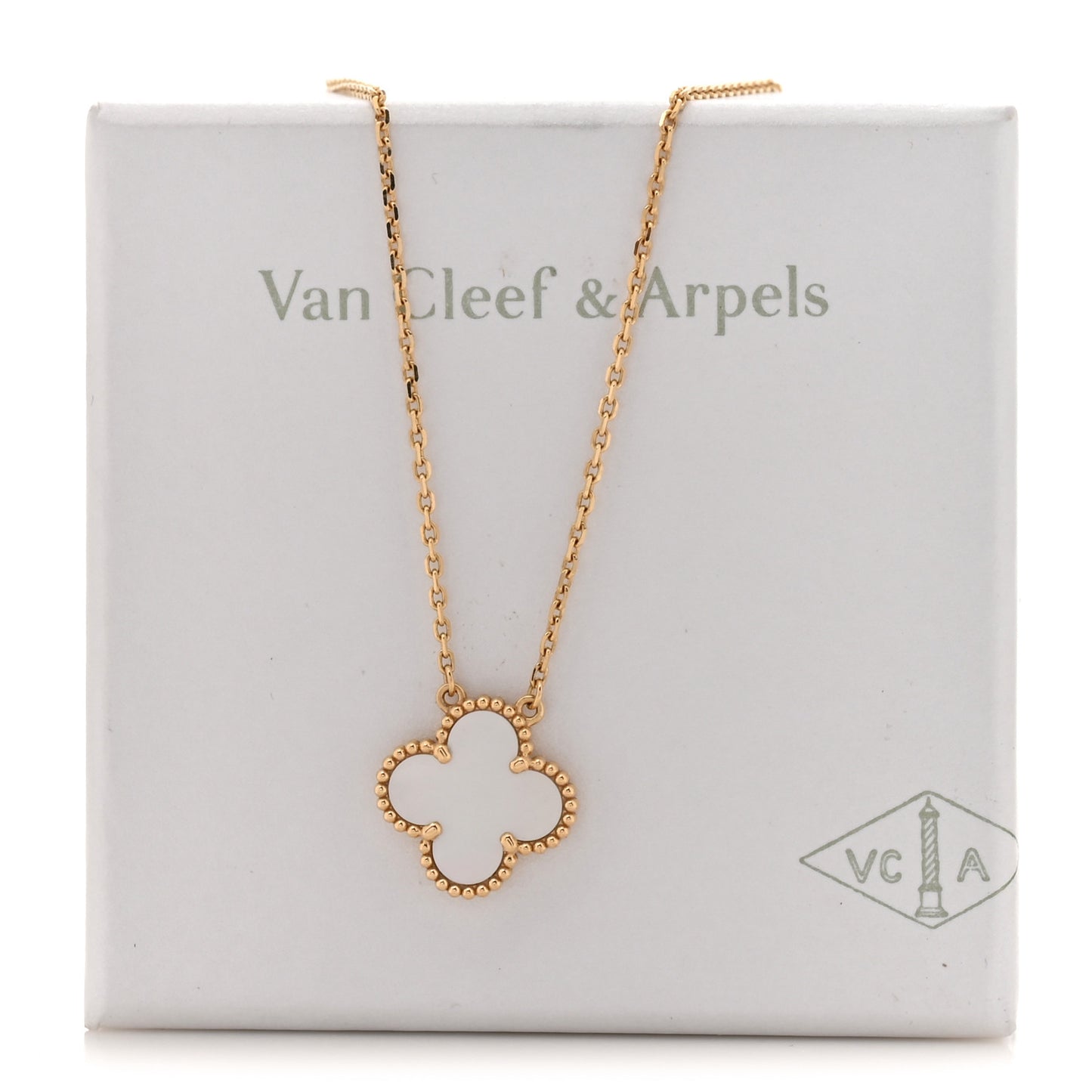 18K Yellow Gold Mother of Pearl Vintage Alhambra Pendant Necklace
