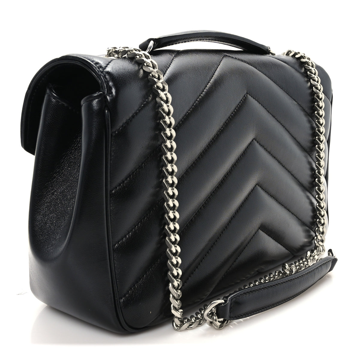 Lambskin Chevron Quilted Medium Loulou Black