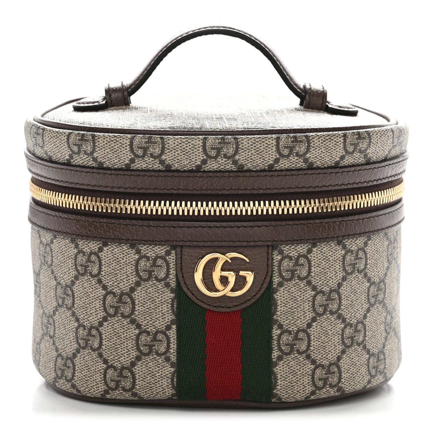GG Supreme Monogram Textured Calfskin Web Ophidia Vanity Cosmetic Case Beige Ebony New Acero