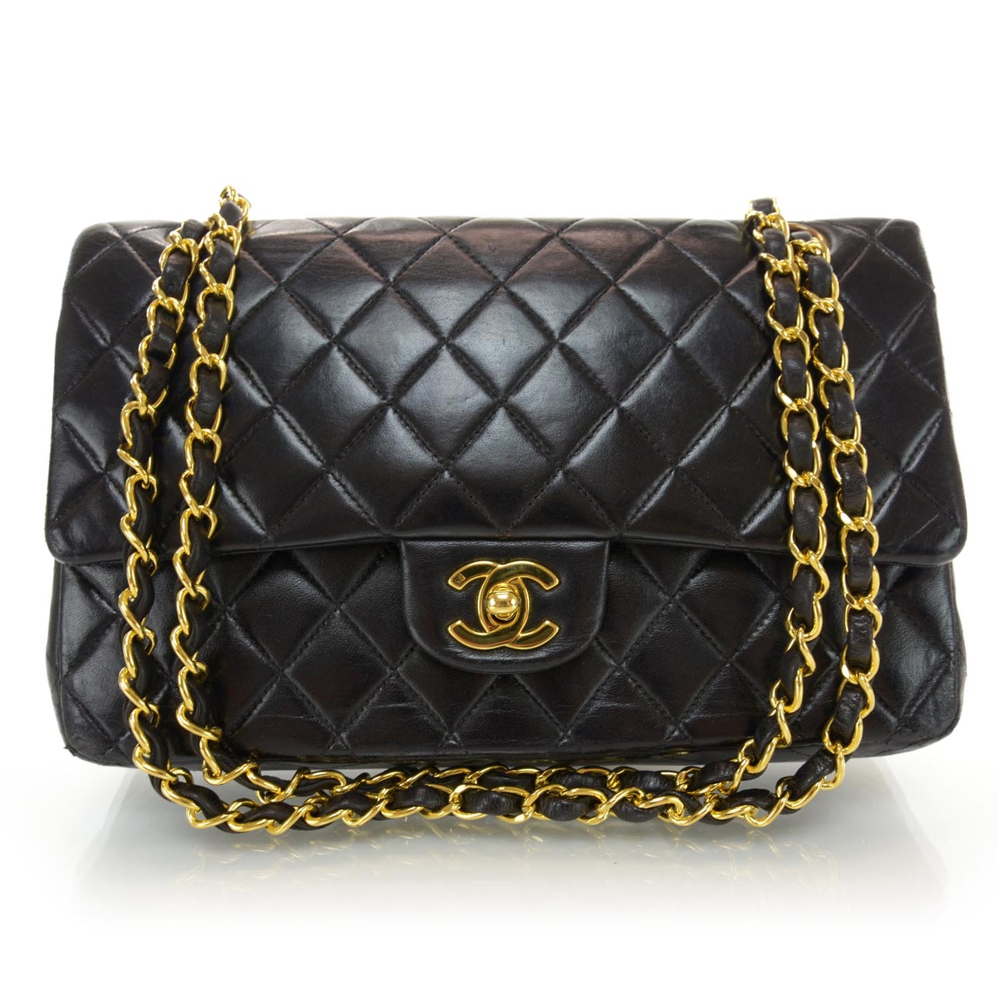 Lambskin Medium Double Flap Black