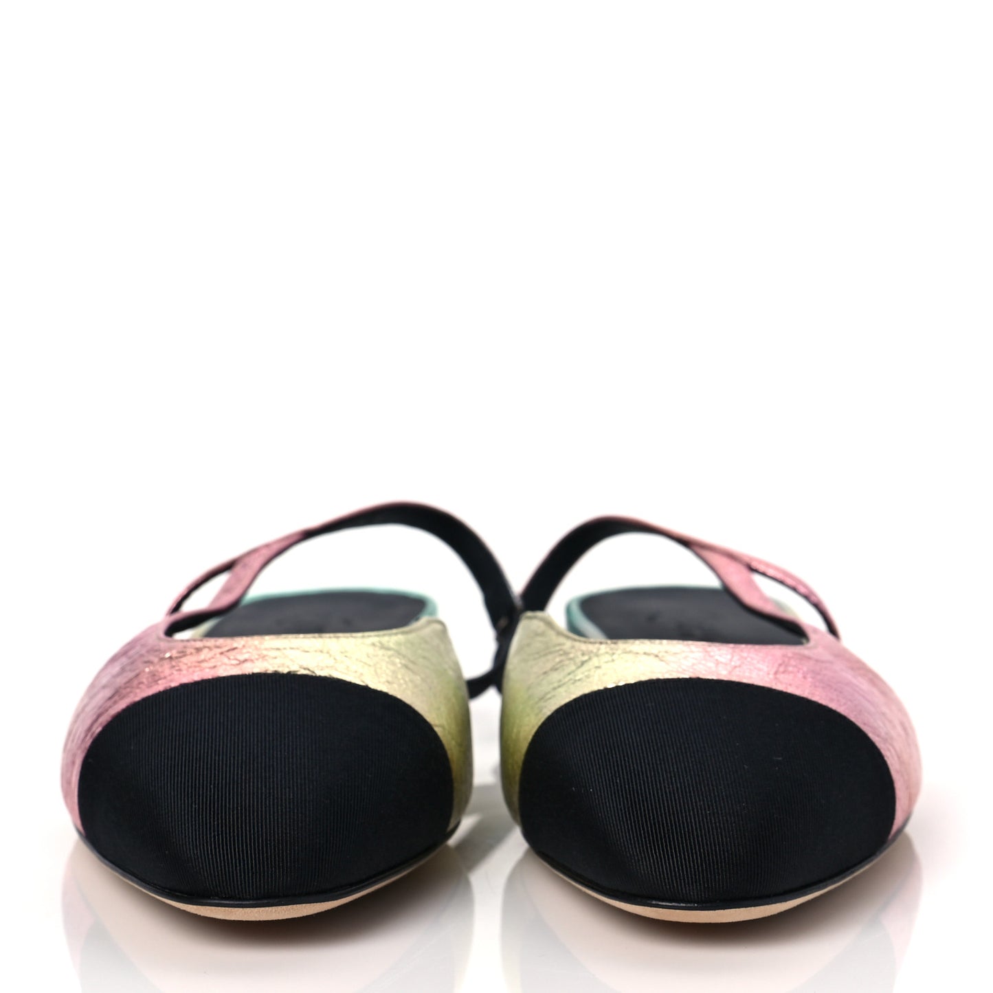Laminated Calfskin Grosgrain Cap Toe CC Slingback Flats 36.5 Multicolor Black