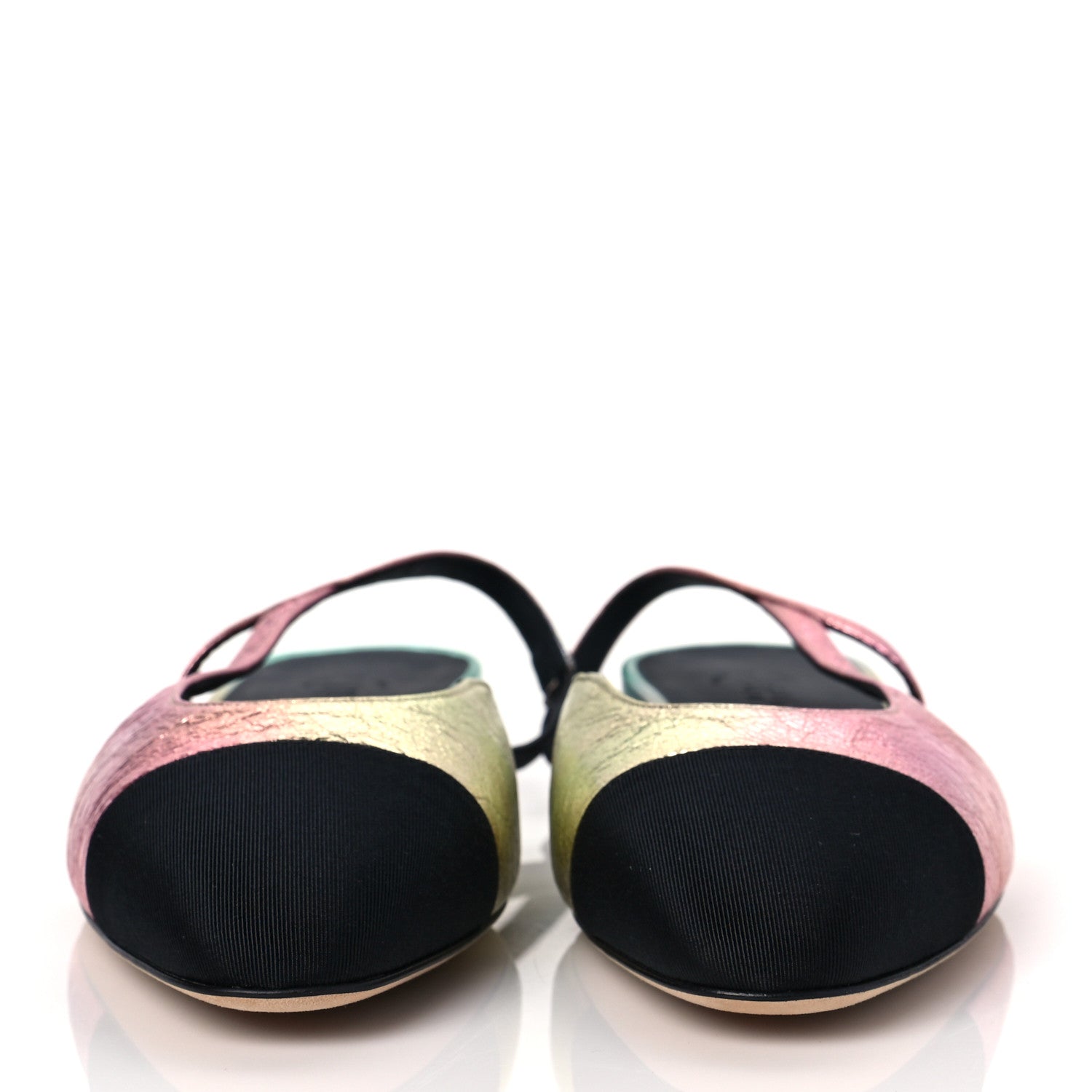 Chanel Laminated Calfskin Grosgrain Cap Toe CC Slingback Flats 36.5 Multicolor Black 2 of 7