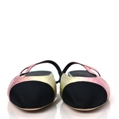 Chanel Laminated Calfskin Grosgrain Cap Toe CC Slingback Flats 36.5 Multicolor Black 2 of 7