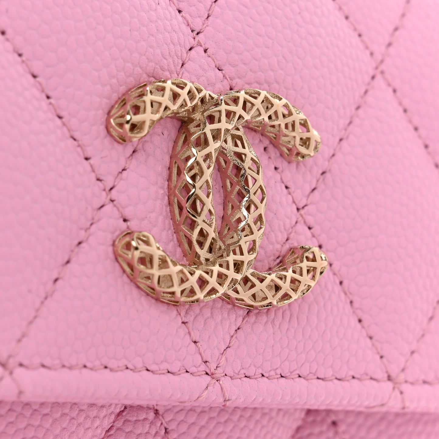 Caviar Metal Perforated Quilted CC Flap Card Holder Pink Green