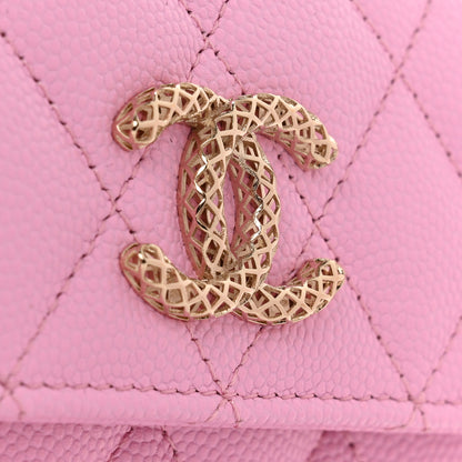 Chanel Caviar Metal Perforated Quilted CC Flap Card Holder Pink Green 8 of 9