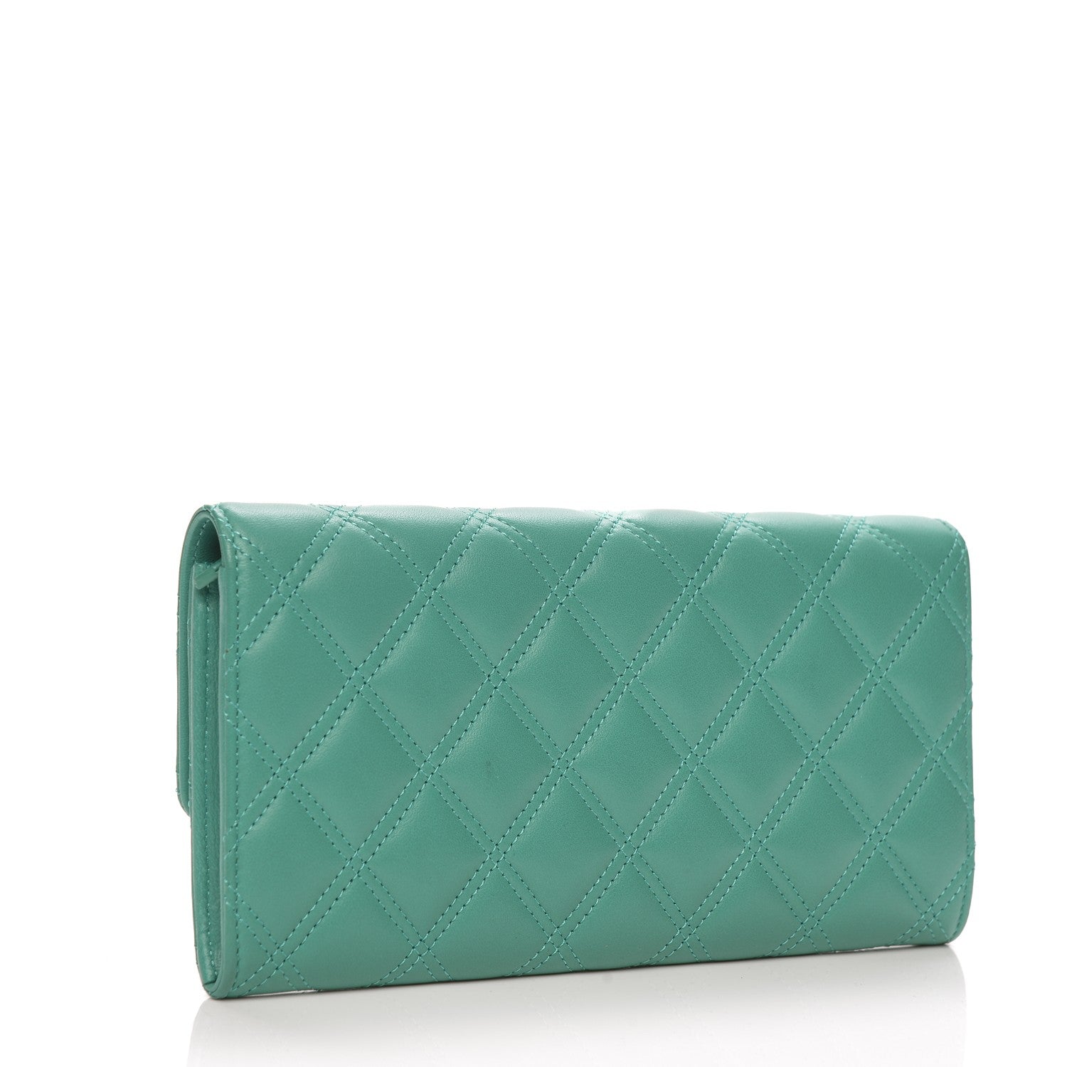 Chanel Lambskin Quilted Large Gusset Flap Wallet Turquoise 3 of 9