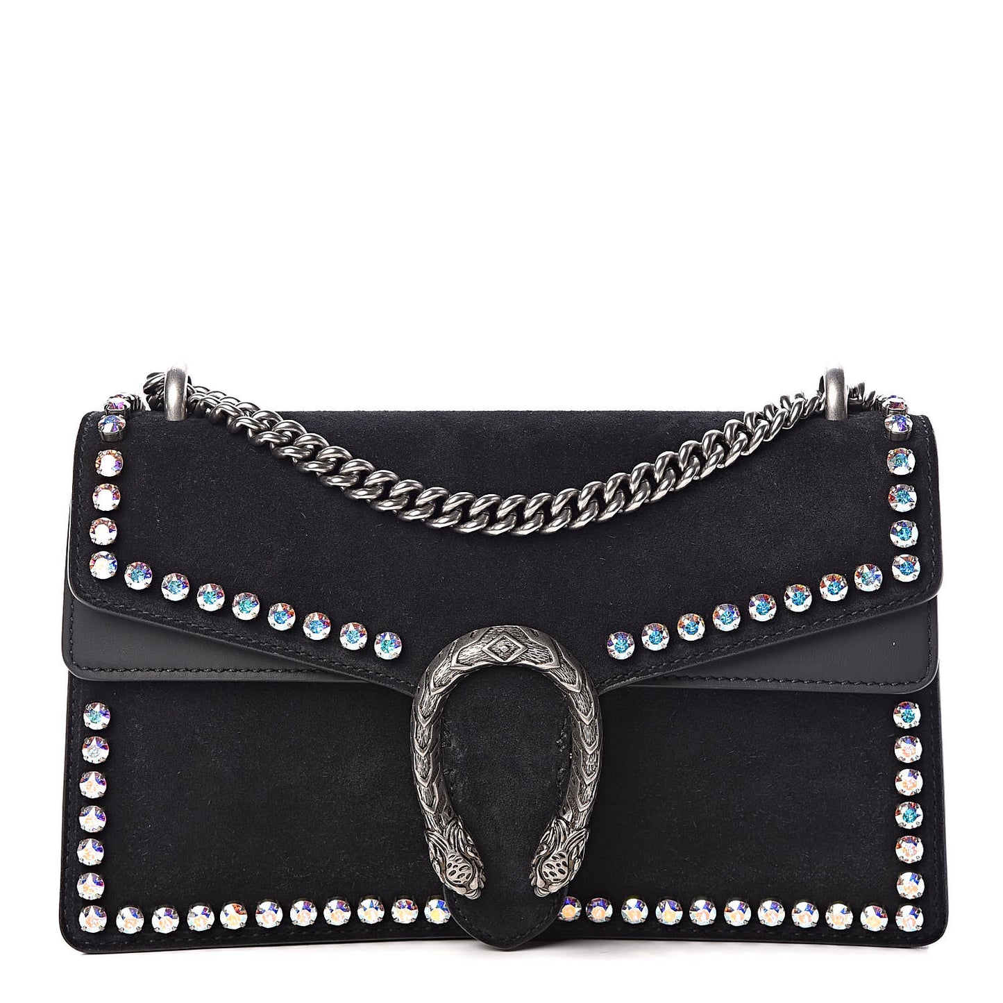 Suede Crystal Small Dionysus Shoulder Bag Black