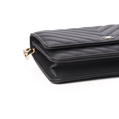 Chanel Caviar Chevron Quilted Wallet On Chain WOC Black 8 of 11