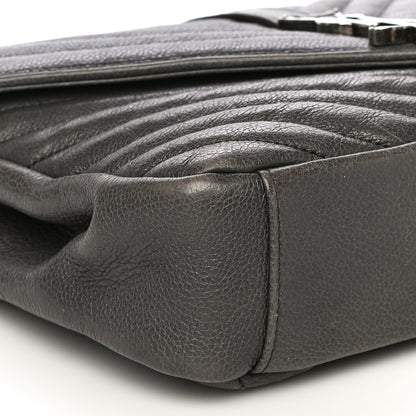 Saint Laurent Grained Calfskin Matelasse Chevron Monogram Medium College Bag Grey 6 of 18