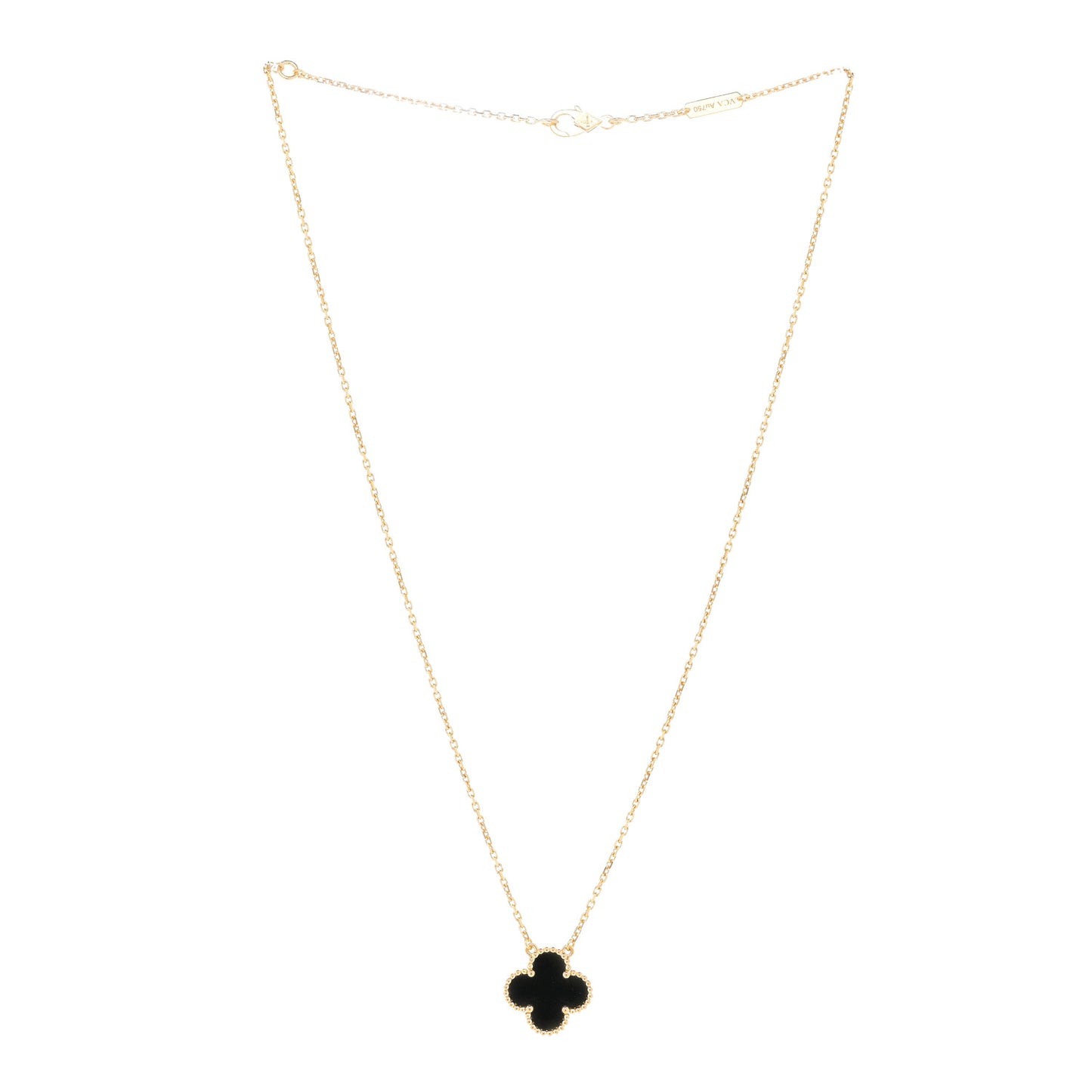 18K Yellow Gold Black Onyx Vintage Alhambra Pendant Necklace