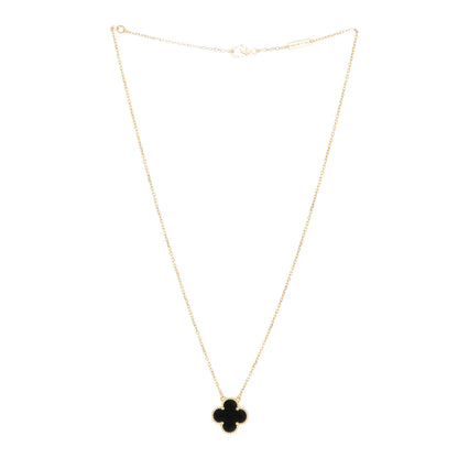 Van Cleef & Arpels 18K Yellow Gold Black Onyx Vintage Alhambra Pendant Necklace 3 of 6