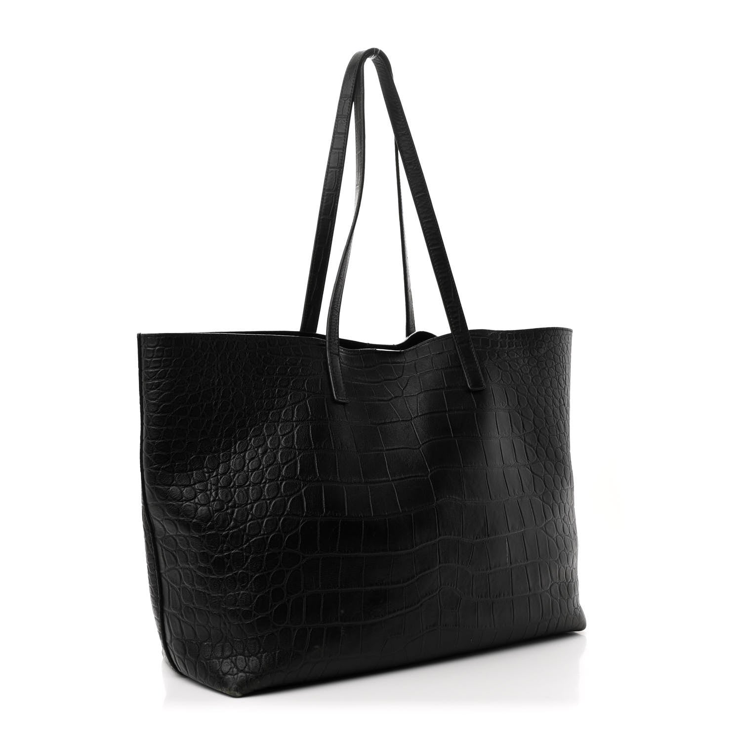Saint Laurent Calfskin Crocodile Embossed Shopping Tote Black 4 of 14